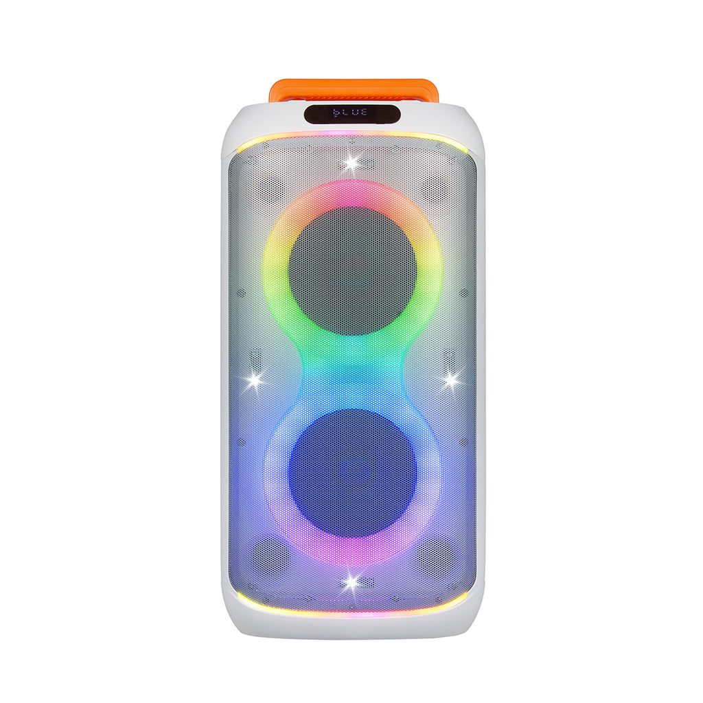 Chaoyue Portable Black/White Bluetooth Party Speaker 6.5Inch*2 With USB FM, RGB Lighting, and Long-Lasting Rechargeable Battery